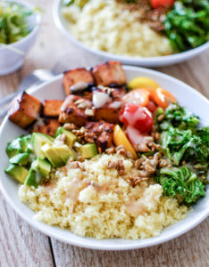 Kale & Couscous Tofu Bowl with Orange Tahini Dressing by Cooking and Beer
