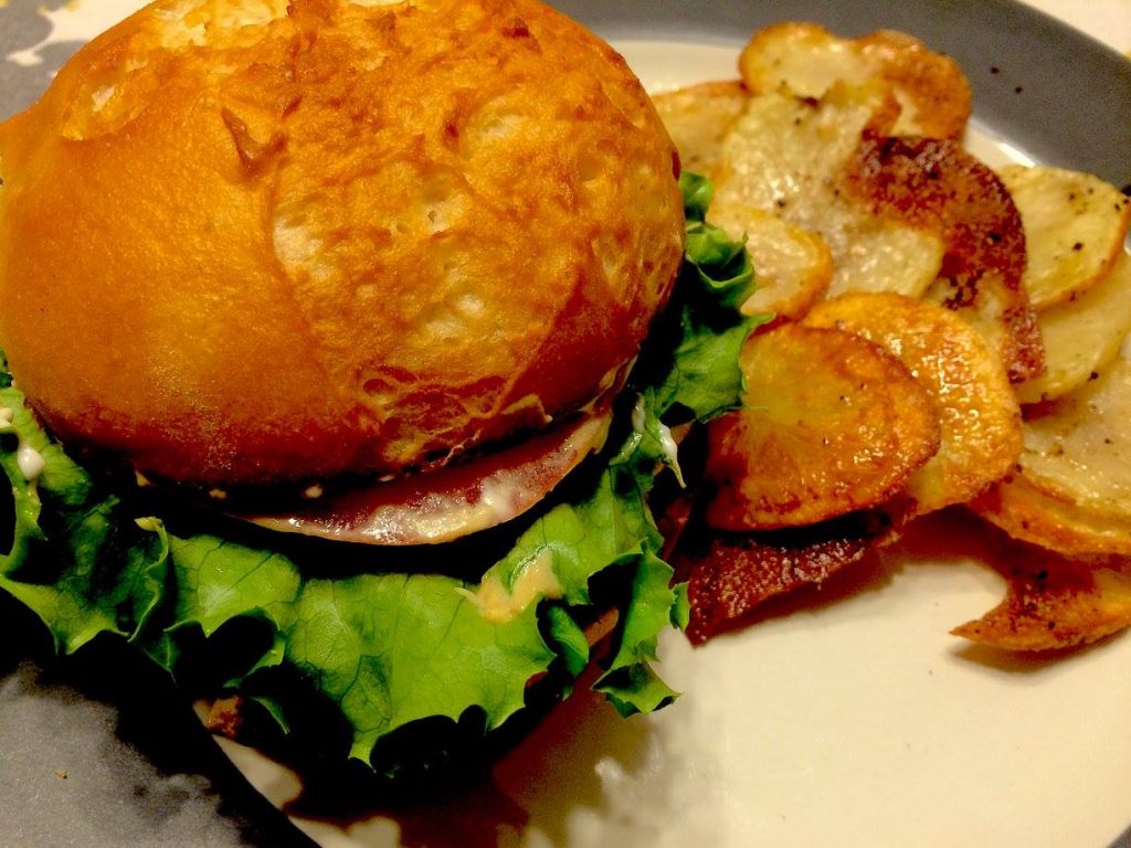 Poultry Burger with Homemade Chips by The Good, The Bad and The Poopy