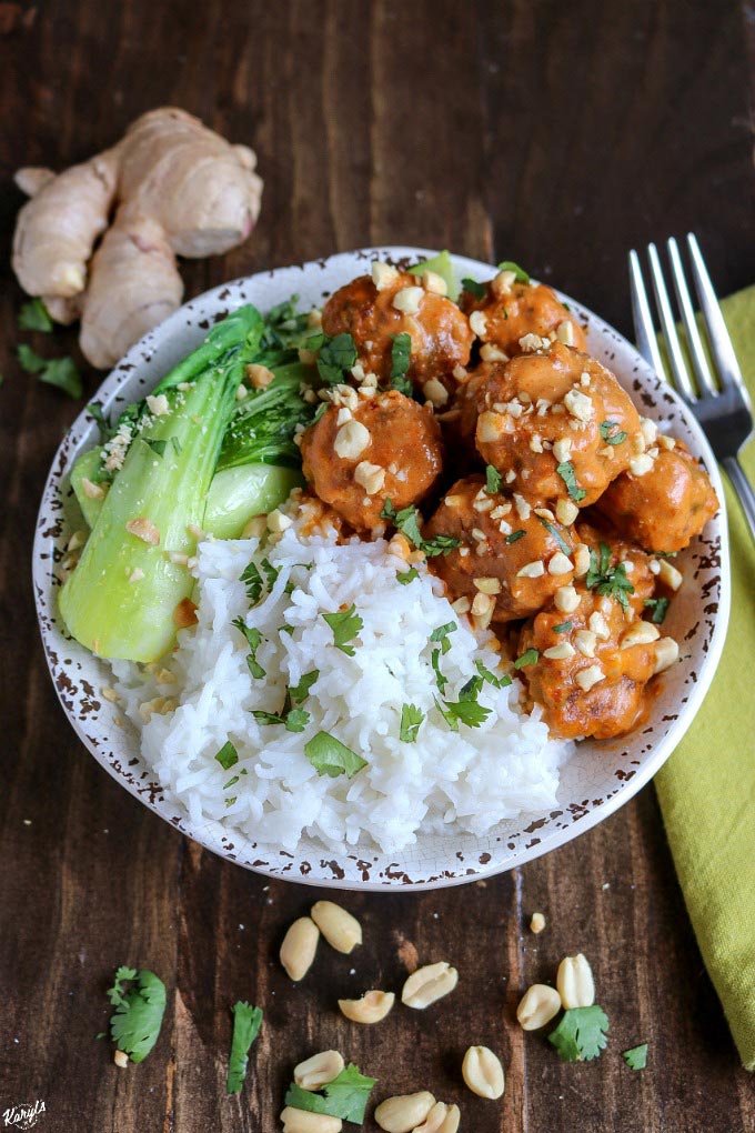 Red Curry Chicken Meatball Bowl - Karyl's Kulinary Krusade