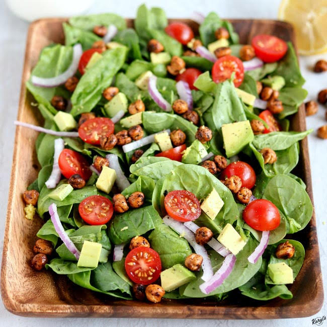 Roasted Chickpea Spinach Salad - Karyl's Kulinary Krusade