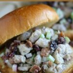 close up shot of a Bacon Cranberry Chicken Salad sandwich