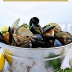 finished clams & mussels in a metal bucket