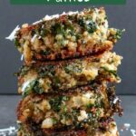 close up shot of a stack of kale & quinoa patties